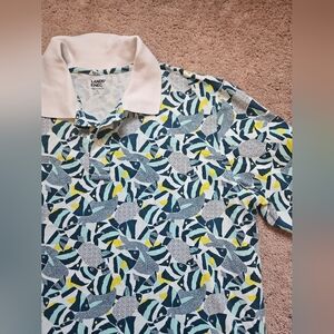 Lands End Mens XL Collared Polo Fish Tropical Traditional Fit Short Sleeve